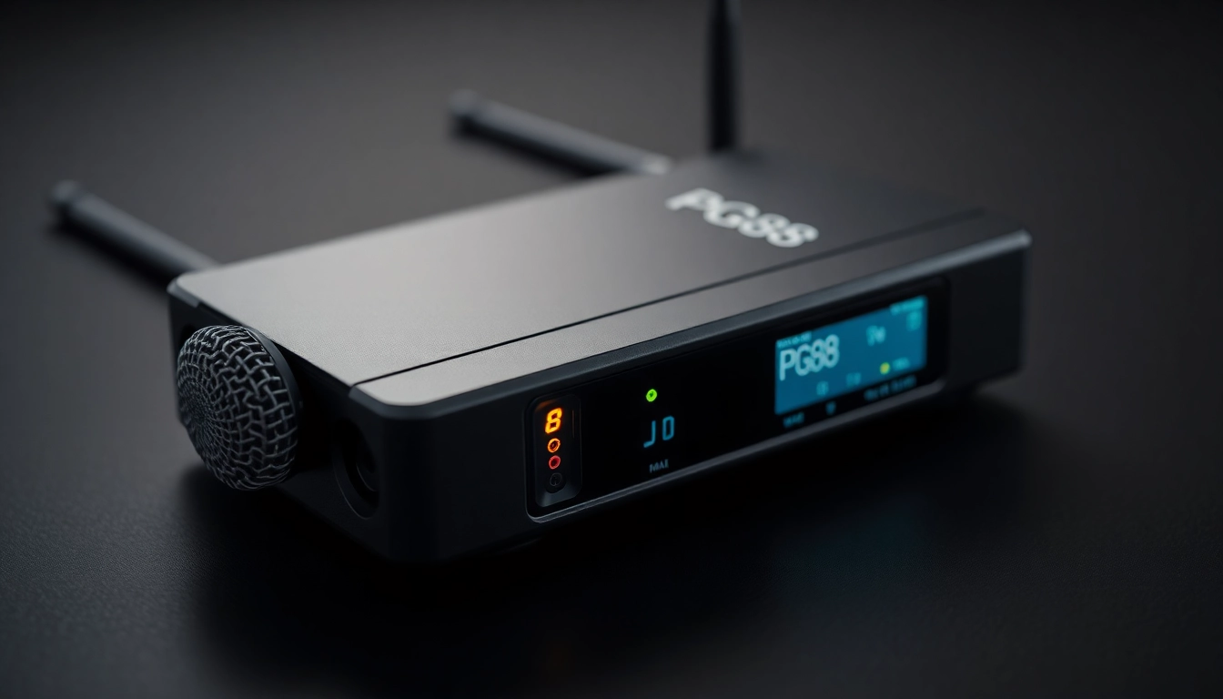 High-resolution image of PG88 wireless microphone receiver with signal lights, showcasing professional audio equipment for live sound setup.