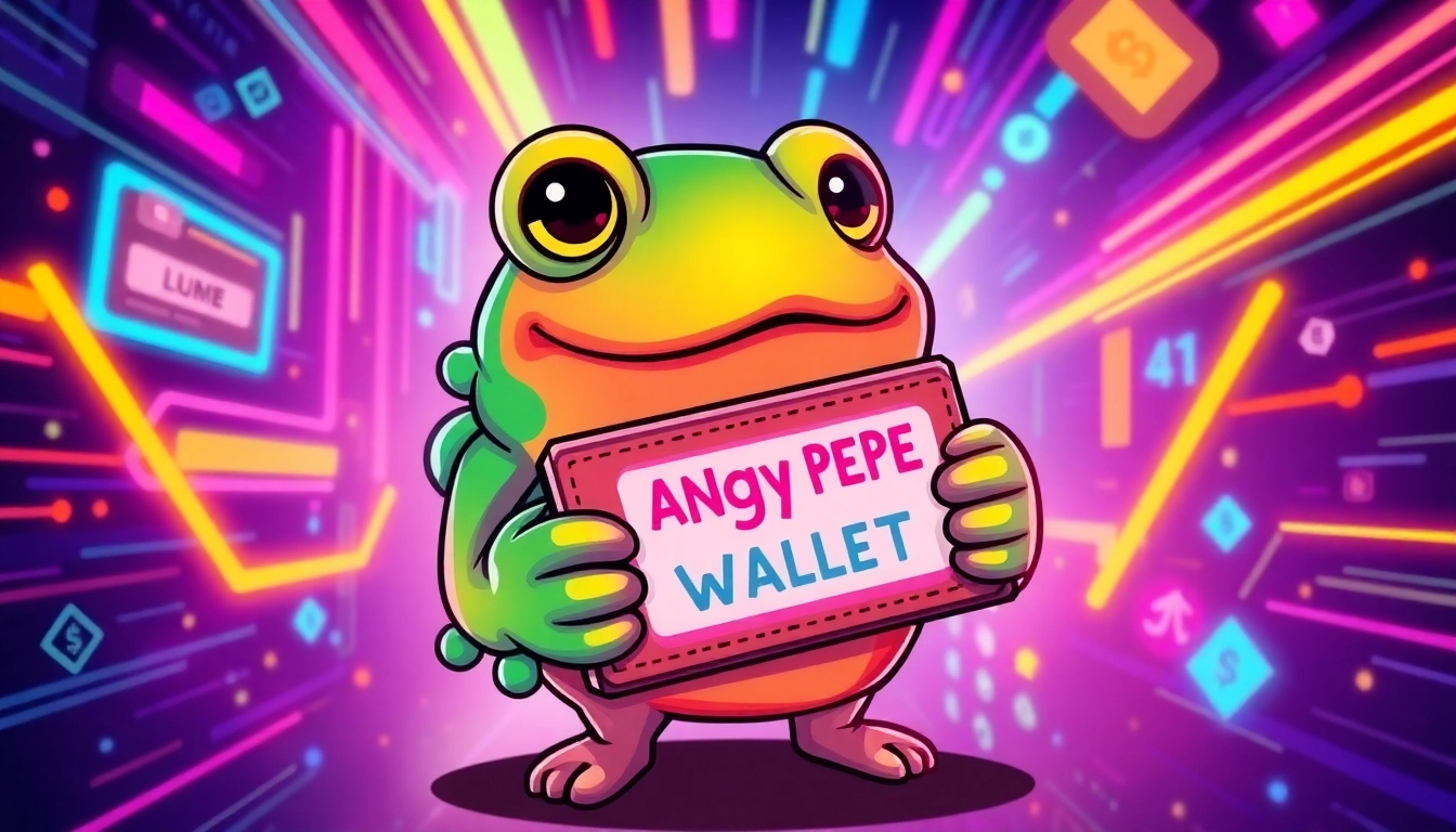 Secure and vibrant Angry Pepe Wallet digital illustration featuring Pepe and blockchain icons