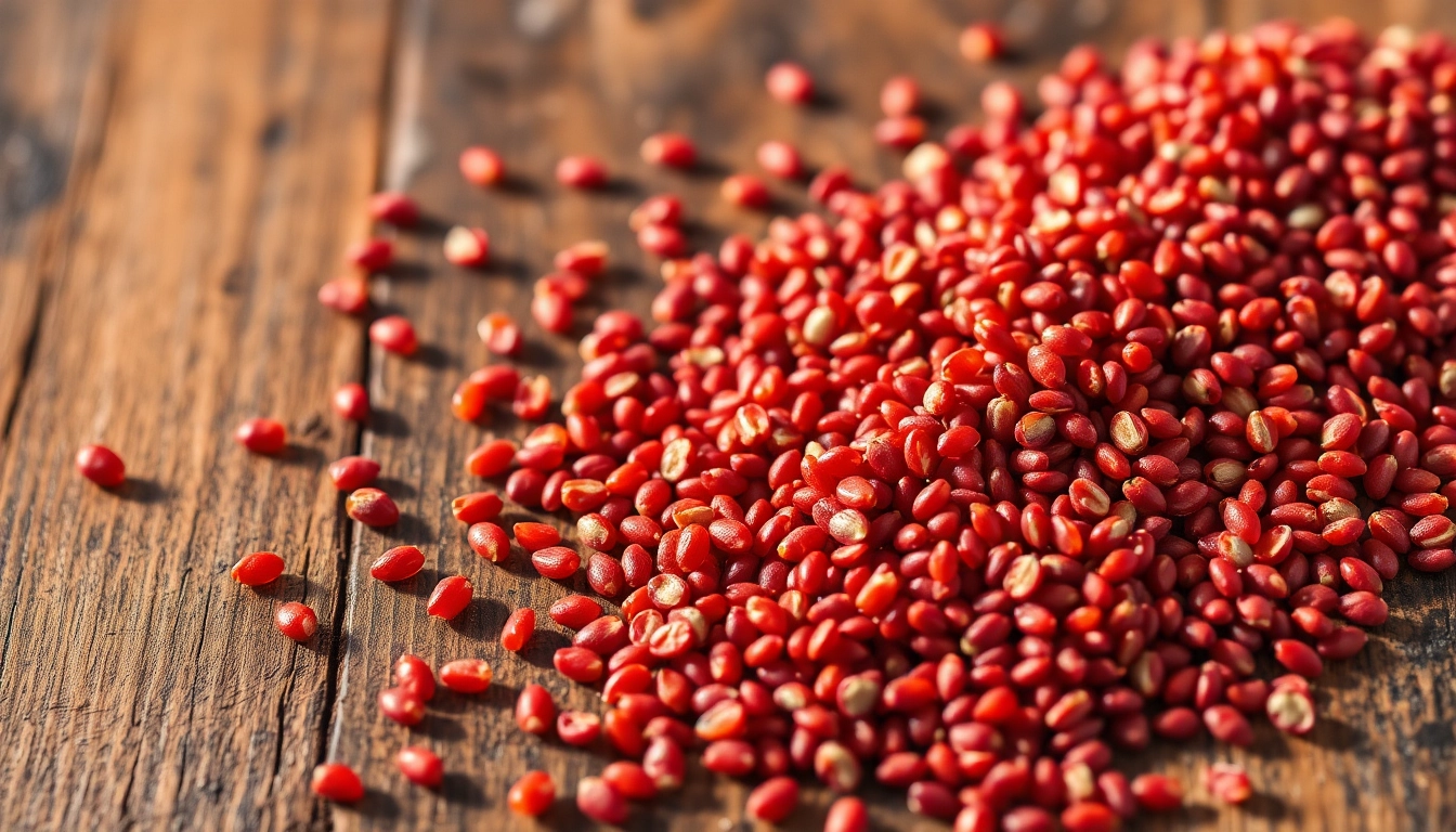 High-quality red quinoa seeds displaying vibrant color and texture for healthy food branding
